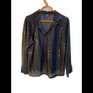 Womans Black Sequin Collar Button Down Blouse Size 18/20 Venezia Jeans USED, A-1